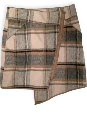 Paraphrase Plaid Wool Blend Asymmetrical Zip Skirt Size S NWOT